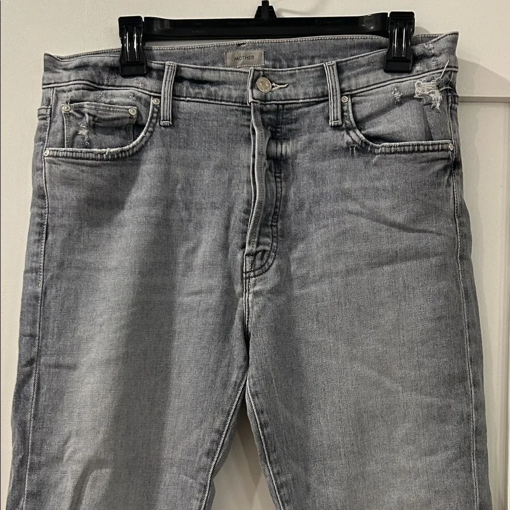 MOTHER Gray Scrapper Cuff Ankle Fray Jeans, Size 30